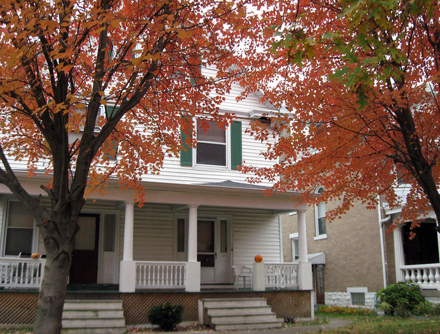 wight fall home in autumn with colourfull leaves halloween