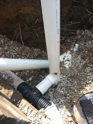Sewer pipe in ground basement flooding pump