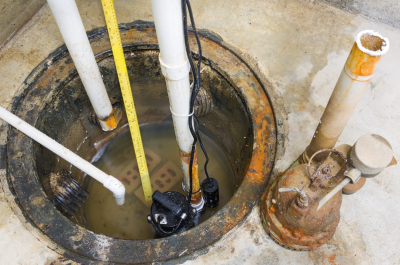 sump pump in hole of a house